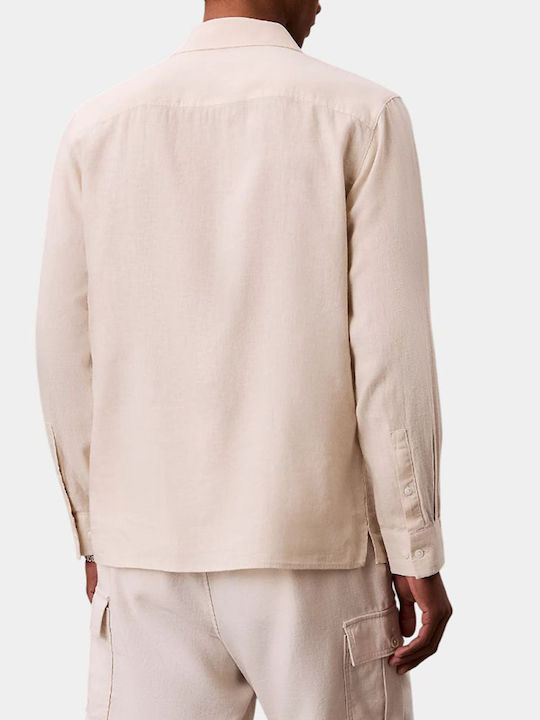 Long Sleeve Linen Shirt in Regular Fit Beige