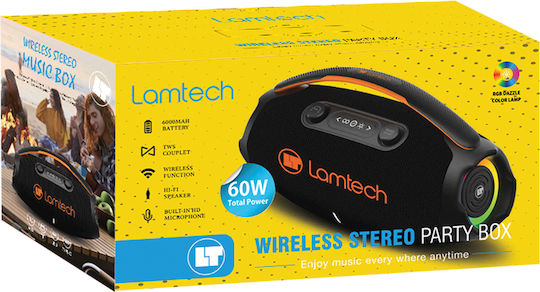 Lamtech Party Box Ηχείο Bluetooth 60W με Ραδιόφωνο και Διάρκεια Μπαταρίας έως 8 ώρες Μαύρο