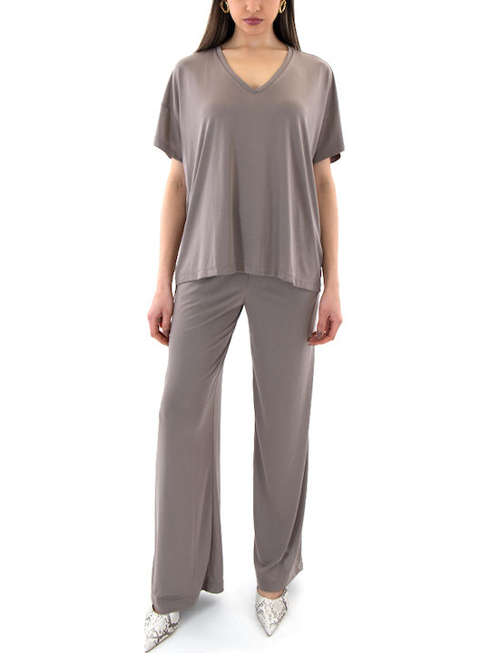 Damen Hochgebirge Stoffhose mit Gummiband in Gerader Bein Stil Braun