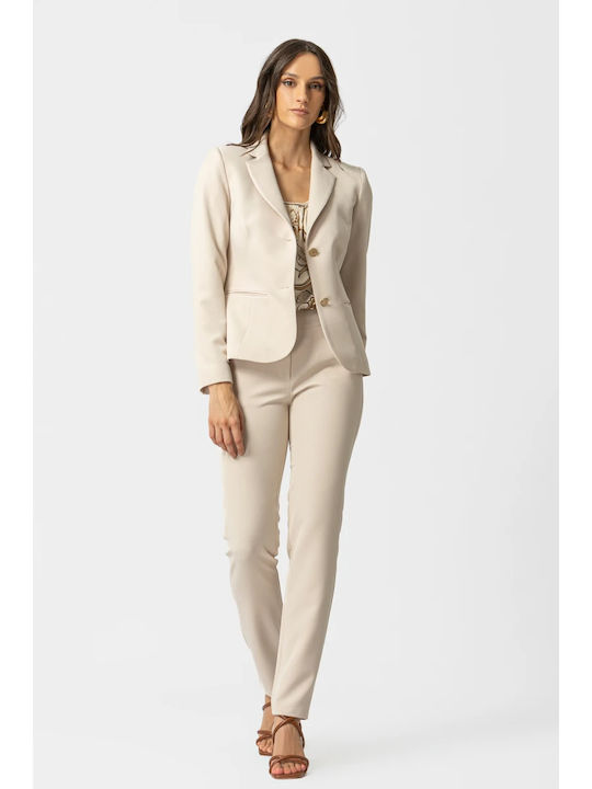Pantaloni Dama Tesatura Crem