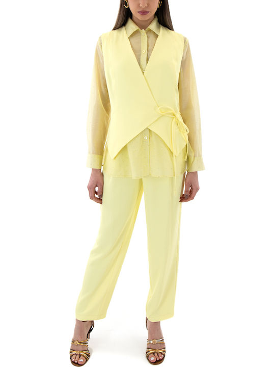 Women's High Rise Fabric Trousers Yellow Pants Twenty-29