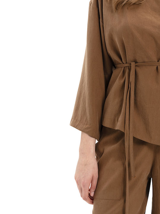 Women's High Rise Pantaloons with Rubber Band in Wide Leg Brown
