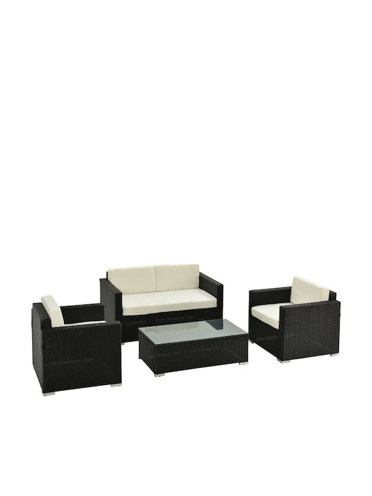 Outsunny Garten- und Outdoor-Möbelsets Wohnzimmer Typsatz 4 Stück Creme mit Kissen