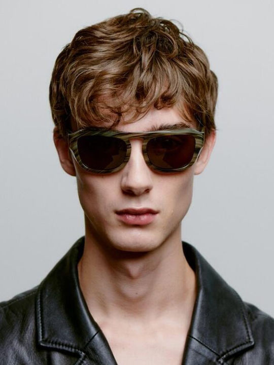 A.Kjaerbede Max Unisex Sunglasses with Horn-Rimmed Frame Striped Horn