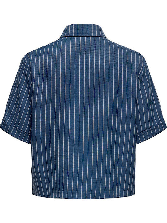 Short Sleeve Women's Denim Shirt Blue