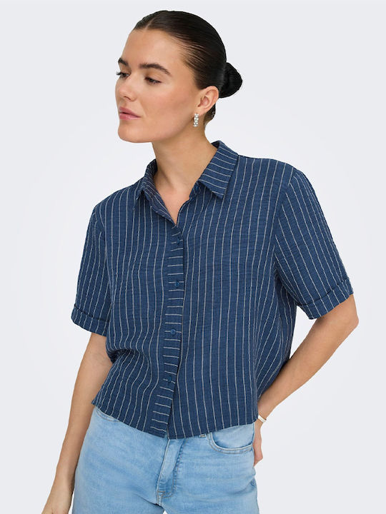 Short Sleeve Women's Denim Shirt Blue