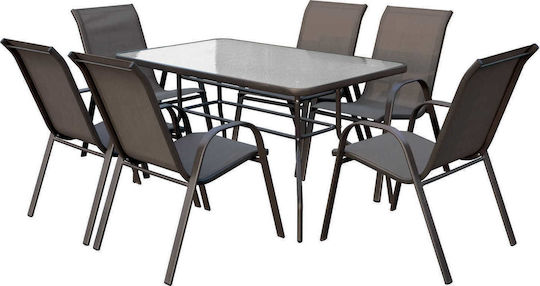Set Sala De Mese Pentru Exterior Rio 7 Piese Maro E2405 S