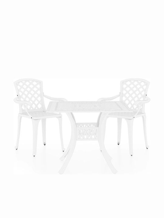Garden & Outdoor Furniture Sets Dining Room 3 Pieces White with Umbrella Holder