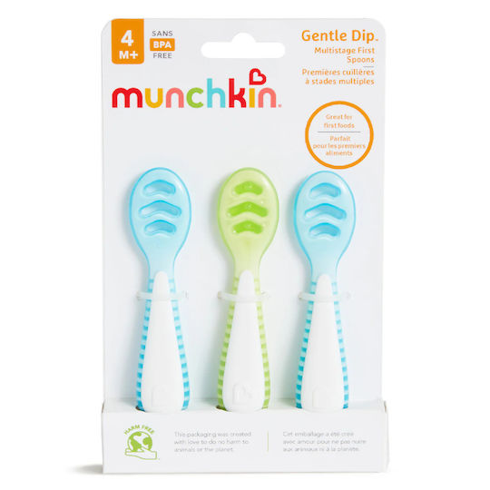 Munchkin Baby Set with Spoons Gentle made of Silicone for 4+ months Blue - Green 3pcs