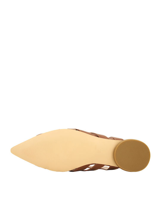 Leather Women's Ballerina Shoes in Tabac Brown Colour