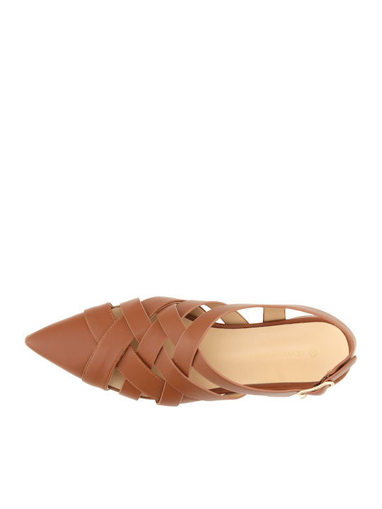 Leather Women's Ballerina Shoes in Tabac Brown Colour