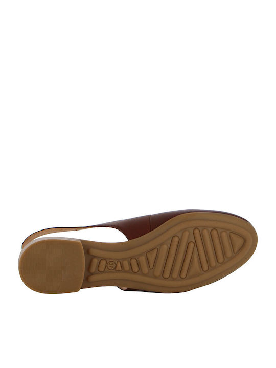 Leather Women's Ballerina Shoes Slingback In Tabac Brown Colour