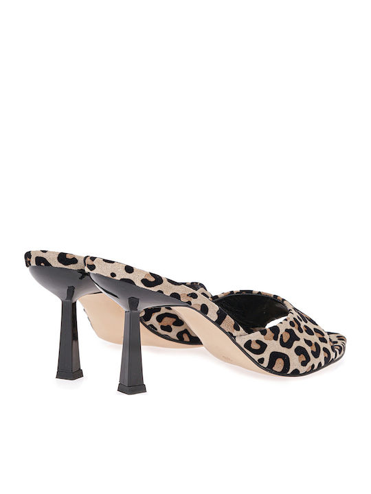 Damen Pantoletten mit Hoch Absatz in Beige Farbe