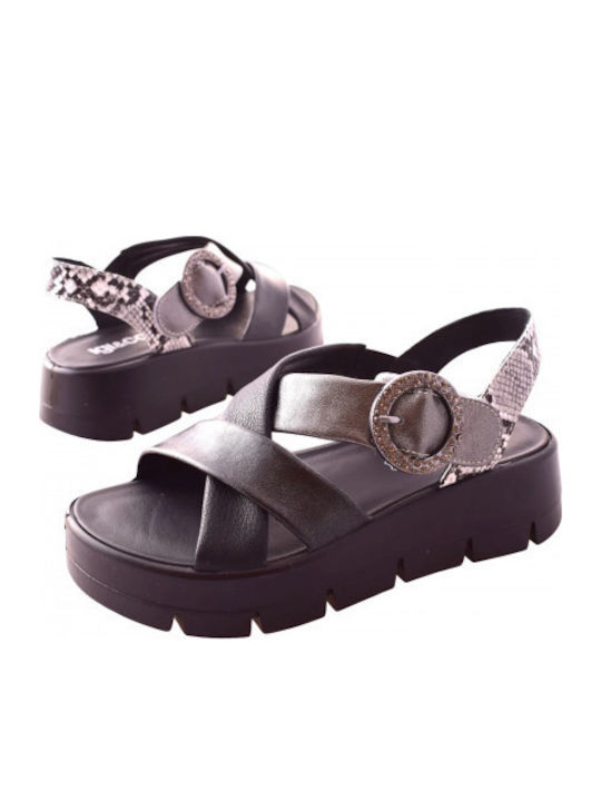 Δερμάτινα Γυναικεία Σανδάλια Flatforms Μαύρα