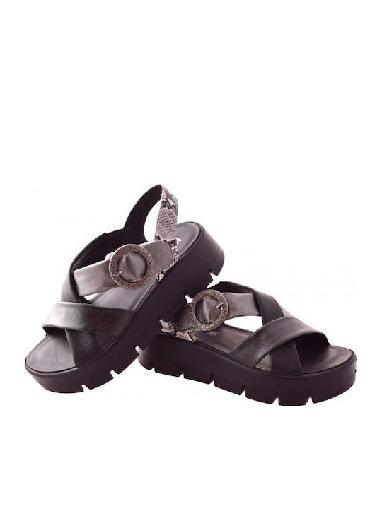 Δερμάτινα Γυναικεία Σανδάλια Flatforms Μαύρα