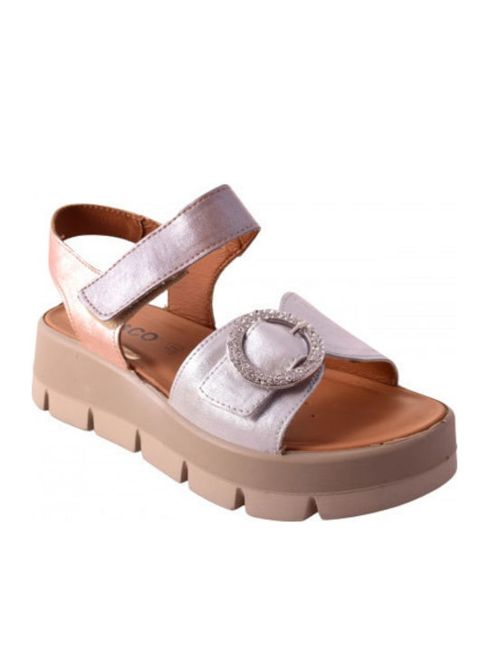 Δερμάτινα Γυναικεία Σανδάλια Flatforms Ασημί