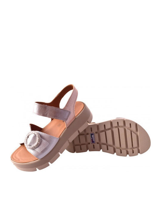 Δερμάτινα Γυναικεία Σανδάλια Flatforms Ασημί