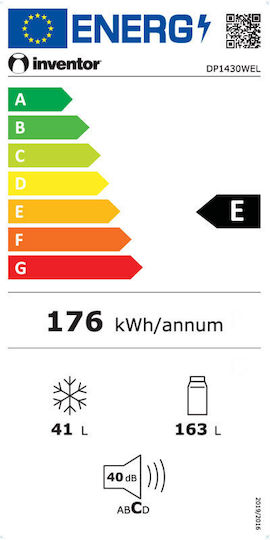 Inventor Ψυγείο Δίπορτο 204lt Υ143xΠ55xΒ55εκ. Λευκό DP1430WEL