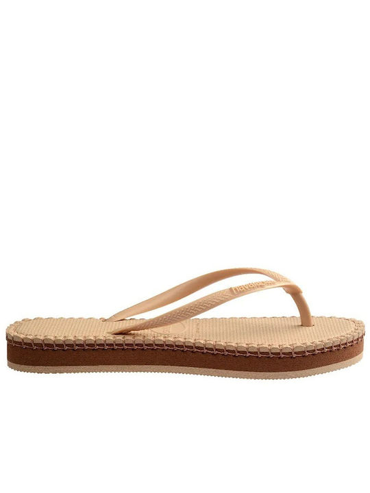 Slim Flatform Loop Damen Zehentrenner in Beigem Stil