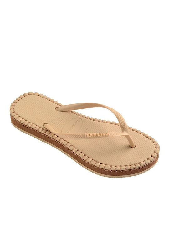Slim Flatform Loop Damen Zehentrenner in Beigem Stil