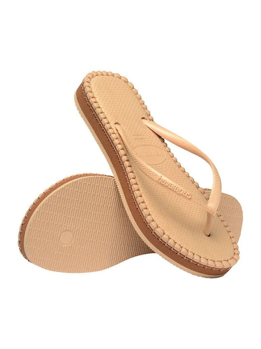 Slim Flatform Loop Damen Zehentrenner in Beigem Stil