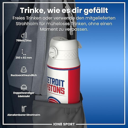 Ion8 Stainless Steel Thermos Bottle 750ml NBA Detroit Pistons