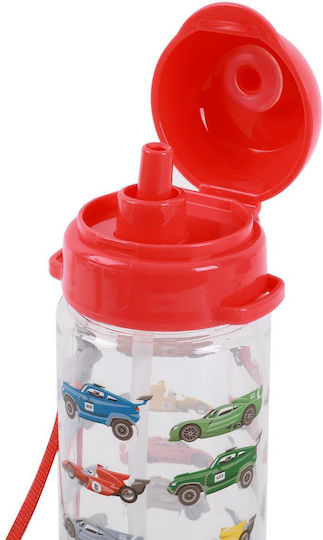 I-Total Cars Kinderflasche Kunststoff mit Strohhalm Rot 400ml
