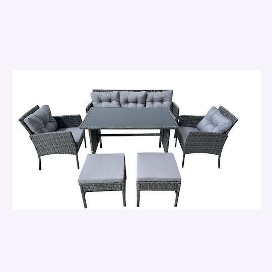 Outdoor Dining Set Andros 6 Pieces Gray with Pillows