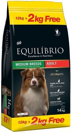 Equilibrio Adult Medium 12kg Hrană Uscată pentru Câini Adulţi de Rase Medii cu Pui, Orez și Pește