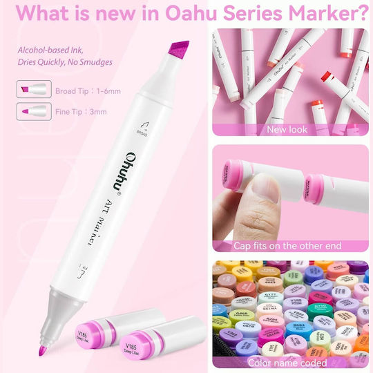 Ohuhu Ohuhu Basic Colors Drawing Markers Alcohol Fine & Chisel Set 80 Colours