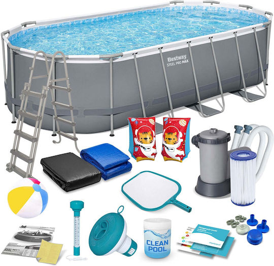 Bestway Oval Swimming Pool 13430lt with Metallic Frame 549x274x122cm Gray