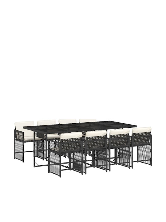 Outdoor Dining Set 9 Pieces Black with Pillows