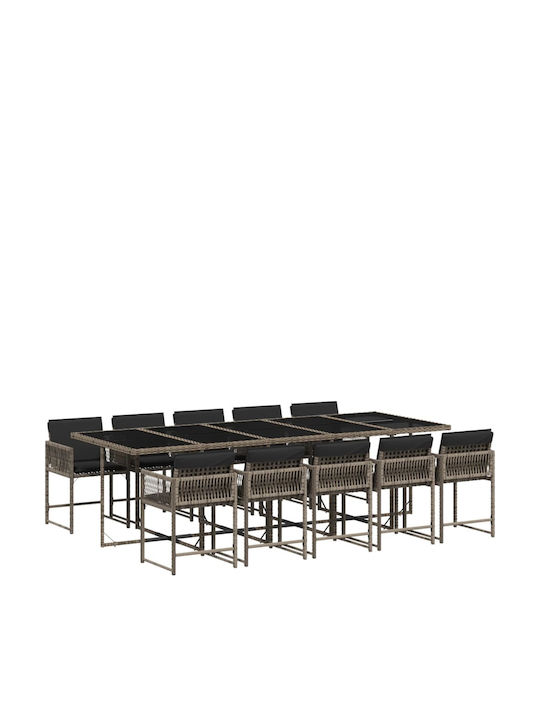 Set Sala De Mese Pentru Exterior 11 Piese Gri Cu Perne