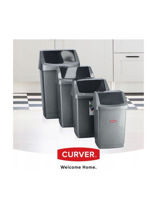 Curver Office Plastic Waste Bin 15lt Silver 23.5x23.5x28cm