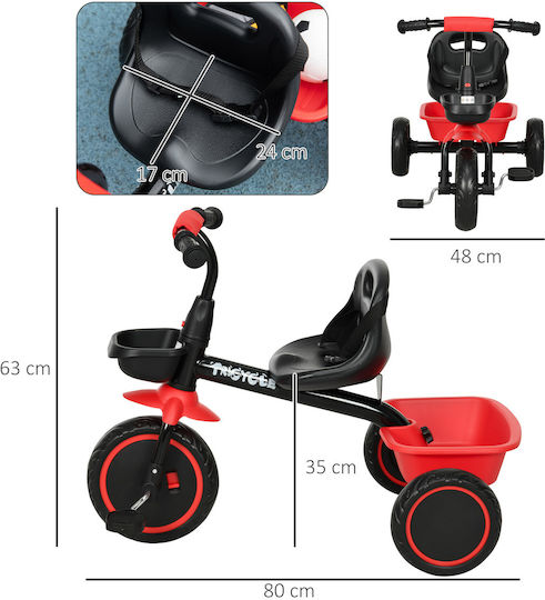 Aiyaplay Kids Tricycle with Parental Handle for 2-5 Years Black / Red