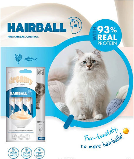 M-pets Creamy Cat Treat Hairball Τόνο & Κοτόπουλο – Λιχουδιά Γάτας Έλεγχο Τριχόμπαλων 4x15g