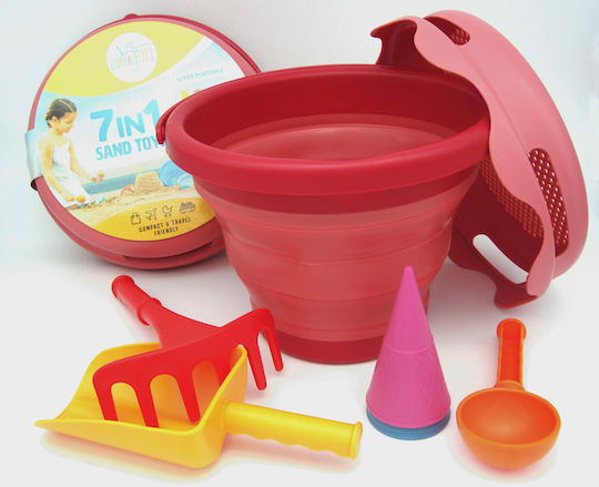Compactoys Beach Bucket Set with Accessories made of Plastic Red 17.78cm 7pcs