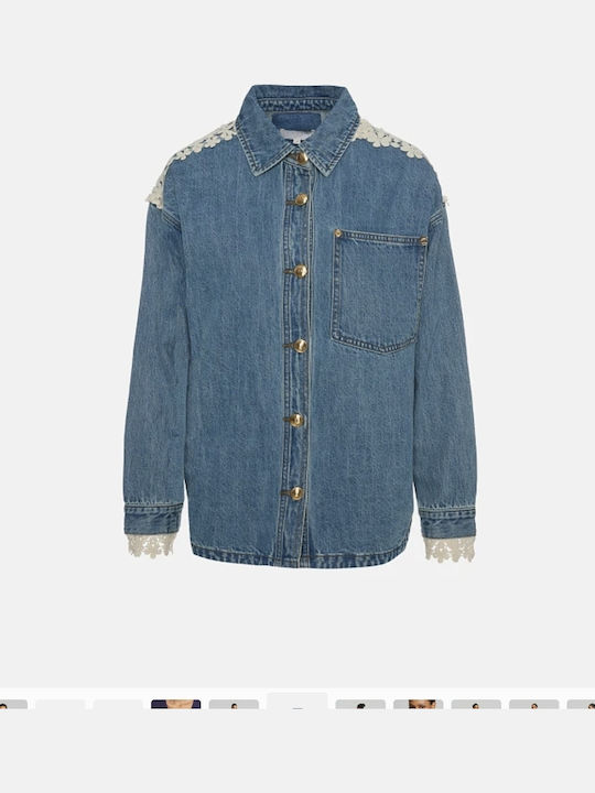 Long Sleeve Women's Denim Shirt Blue