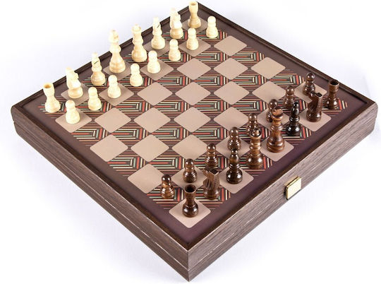 Manopoulos Backgammon/Chess Olive Wood with Checkers & Pawns 34x34cm