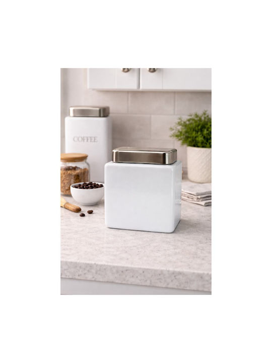 keleman Ceramic Coffee Sugar Jar with Lid White 11x9x11cm 1 Pieces