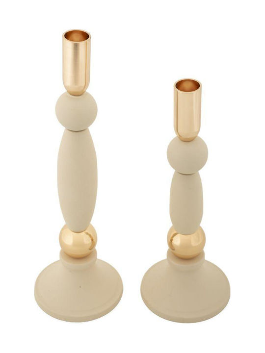Set 2 Stück Metallische Kerzenhalter Matt Ecru Gold Ø 9,5x25-9,5x30