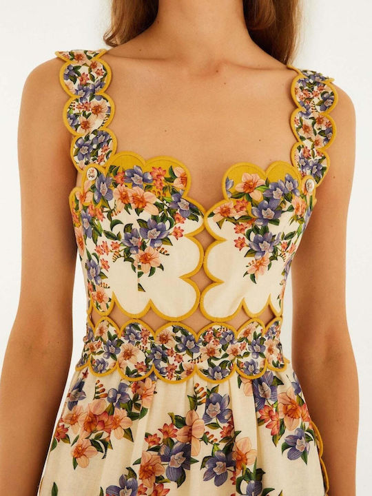Summer Midi Dress with Ruffles Ecru
