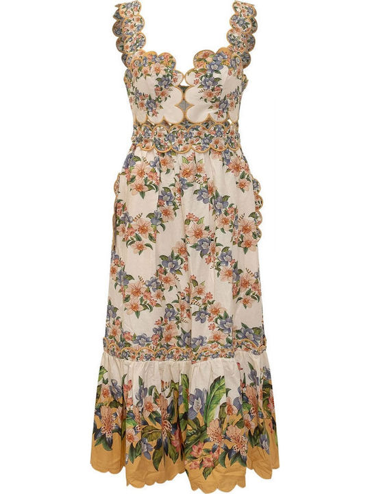 Summer Midi Dress with Ruffles Ecru