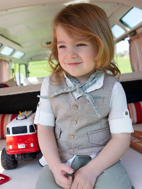 Bambolino Baptism Suit with Vest for Boy Robin Green 6 Pieces