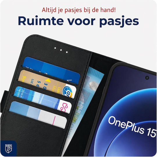 Rosso Deluxe Brieftasche Leder Schwarz für OnePlus 15