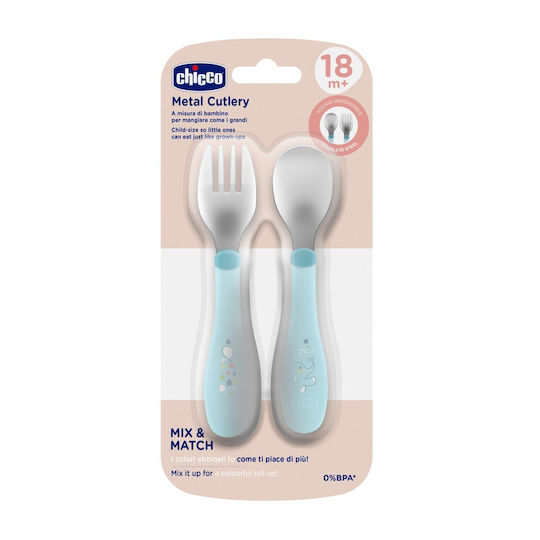 Chicco Βρεφικό Σετ με Πιρούνι από Μέταλλο για 18+ μηνών Τιρκουάζ 2τμχ
