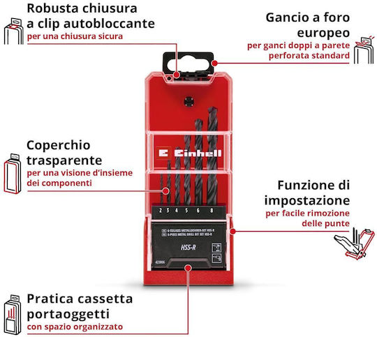 Einhell Hss-r Metal Drill Bit Set 2 8 Mm 6 Pcs