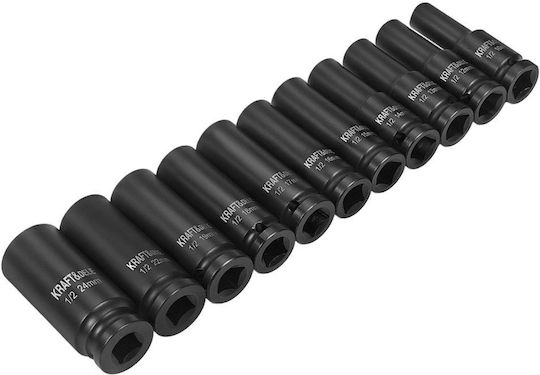 Kraft&dele Kd11869 Extended Impact Sockets Set ½" 10 24 Mm 11 Pieces