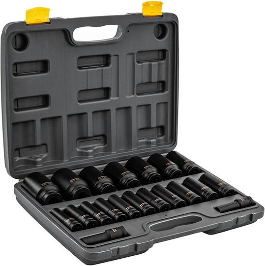 Powermat Pm-znu-1038t Impact Extended Socket Set 1/2" 10 38 Mm 20 Pieces In Case