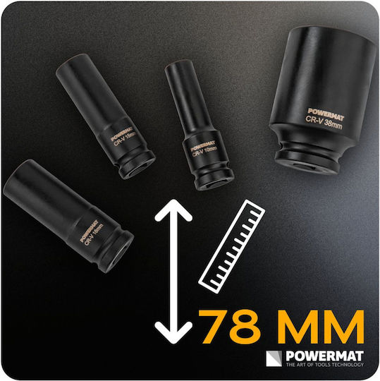 Powermat Pm-znu-1038t Impact Extended Socket Set 1/2" 10 38 Mm 20 Pieces In Case
